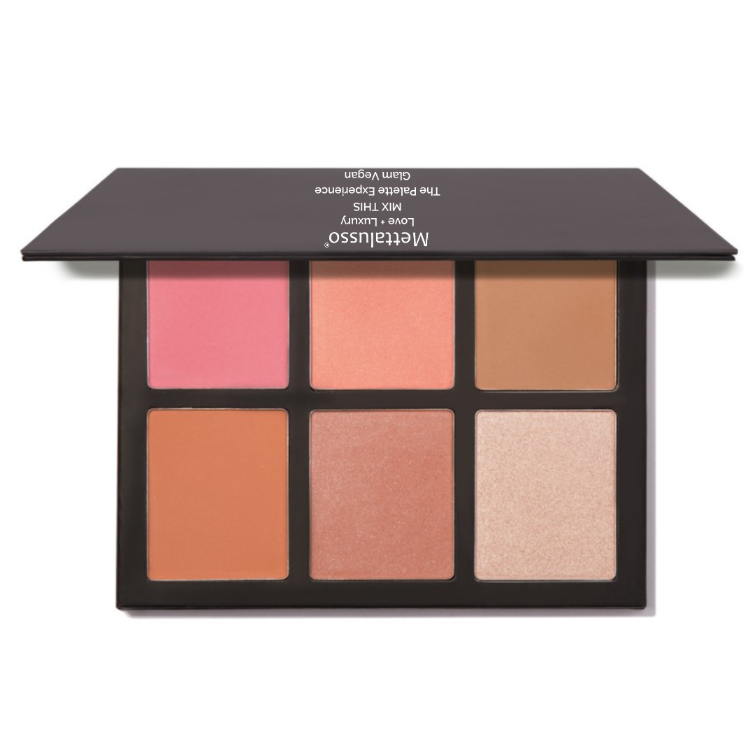 Mettalusso Glam Vegan Pressed Powder Palette 6 shades with blush highlight and contour