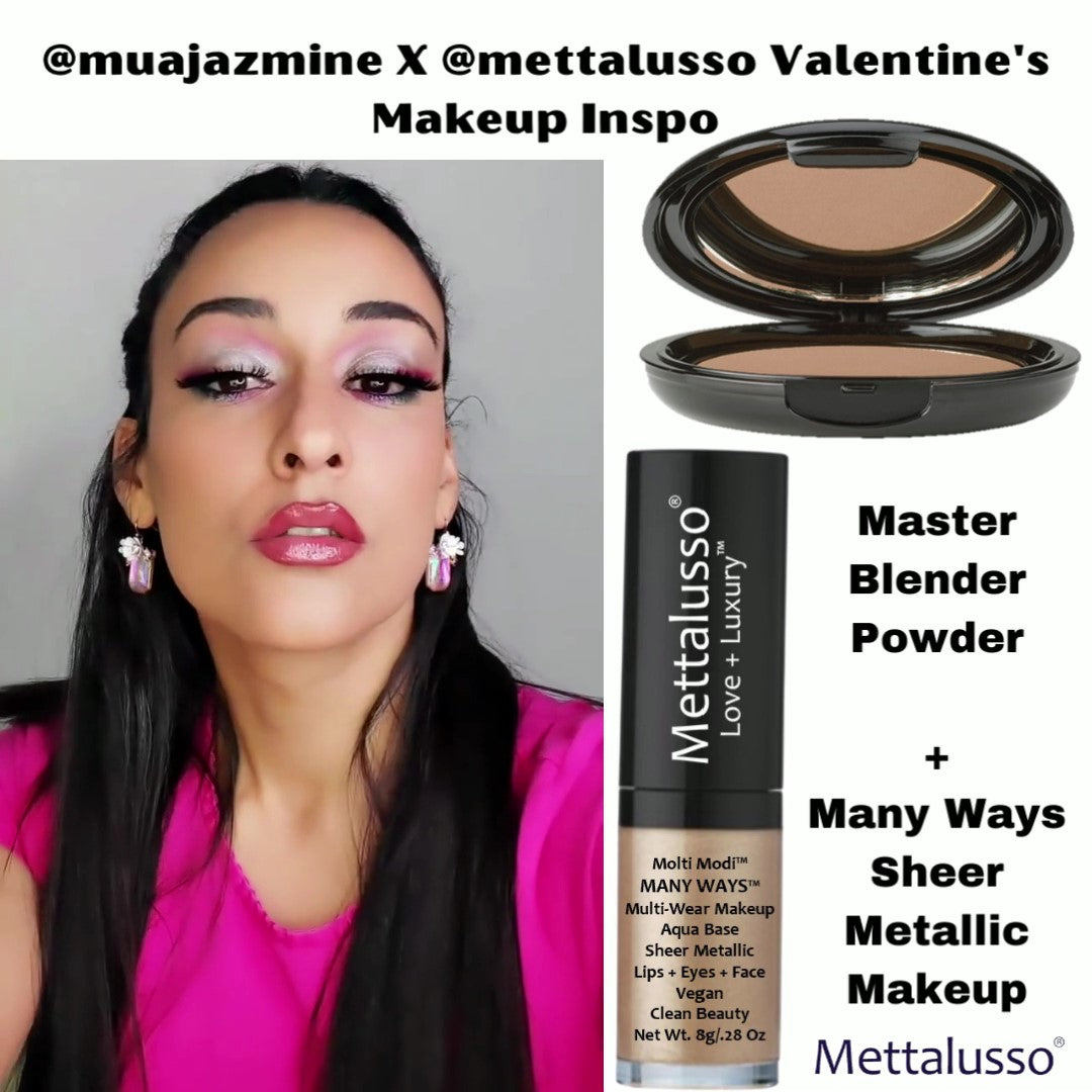Mettalusso glam vegan makeup look by influencer @muajazmine