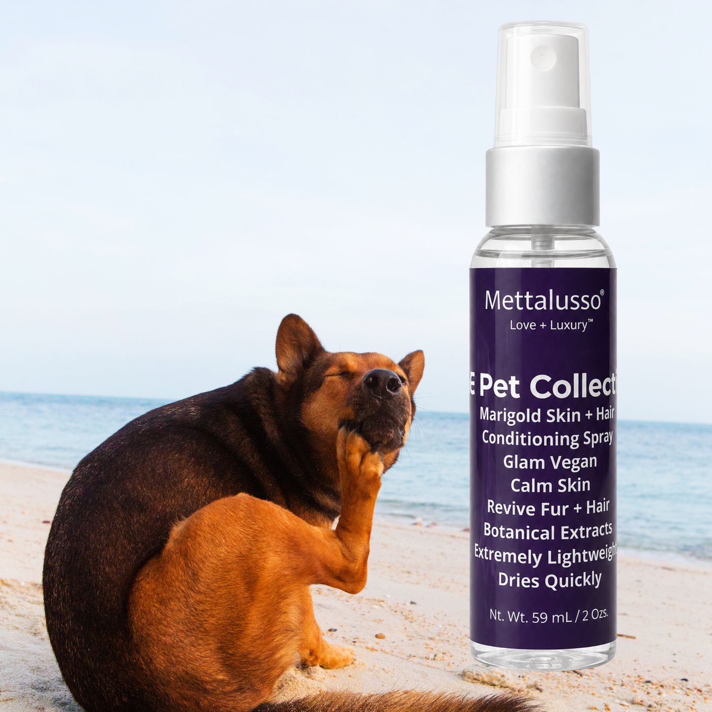 Mettalusso MORE Marigold Pet Grooming Spray Conditions Fur Skin Ears and Paws