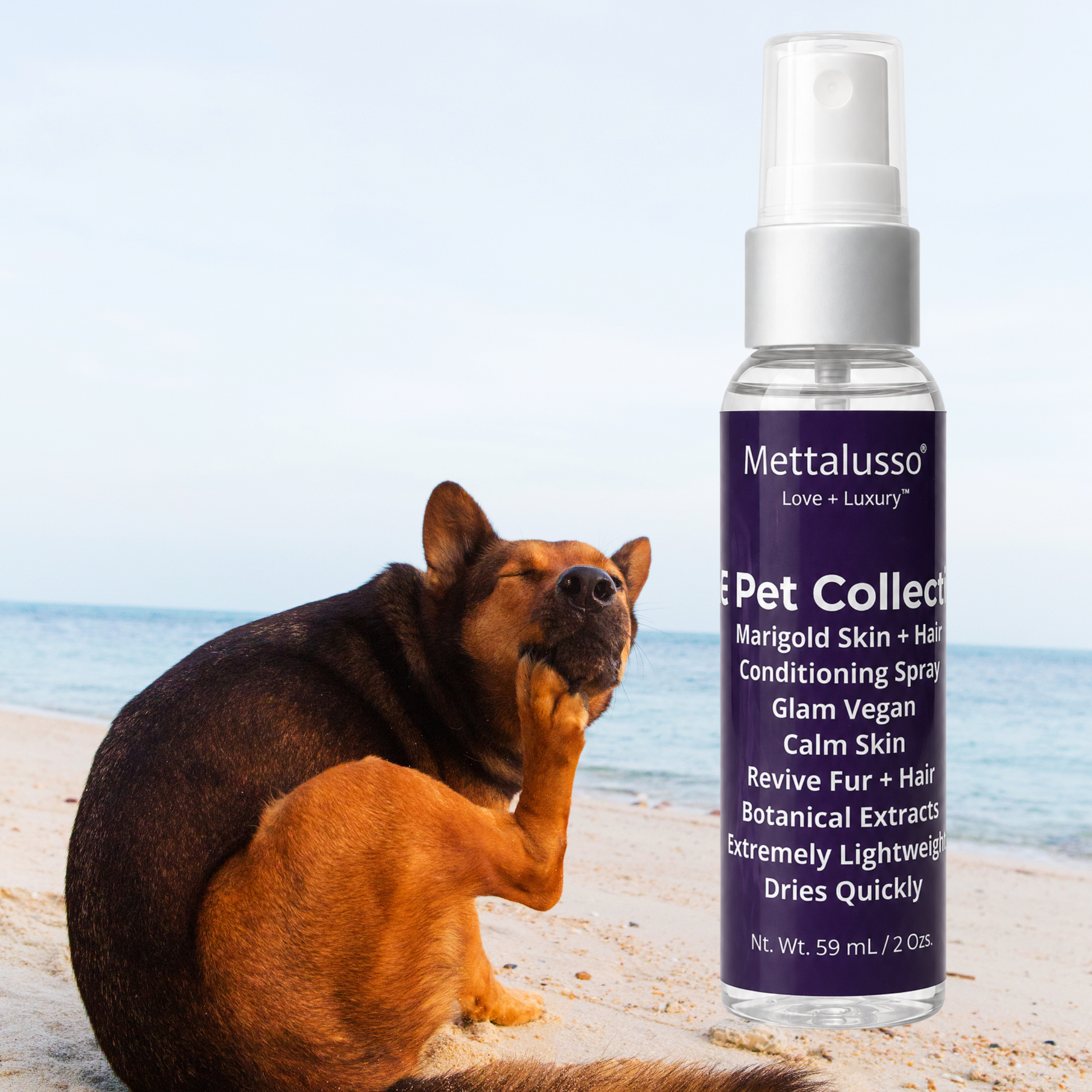 Mettalusso MORE Marigold Pet Grooming Spray Conditions Fur Skin Ears and Paws