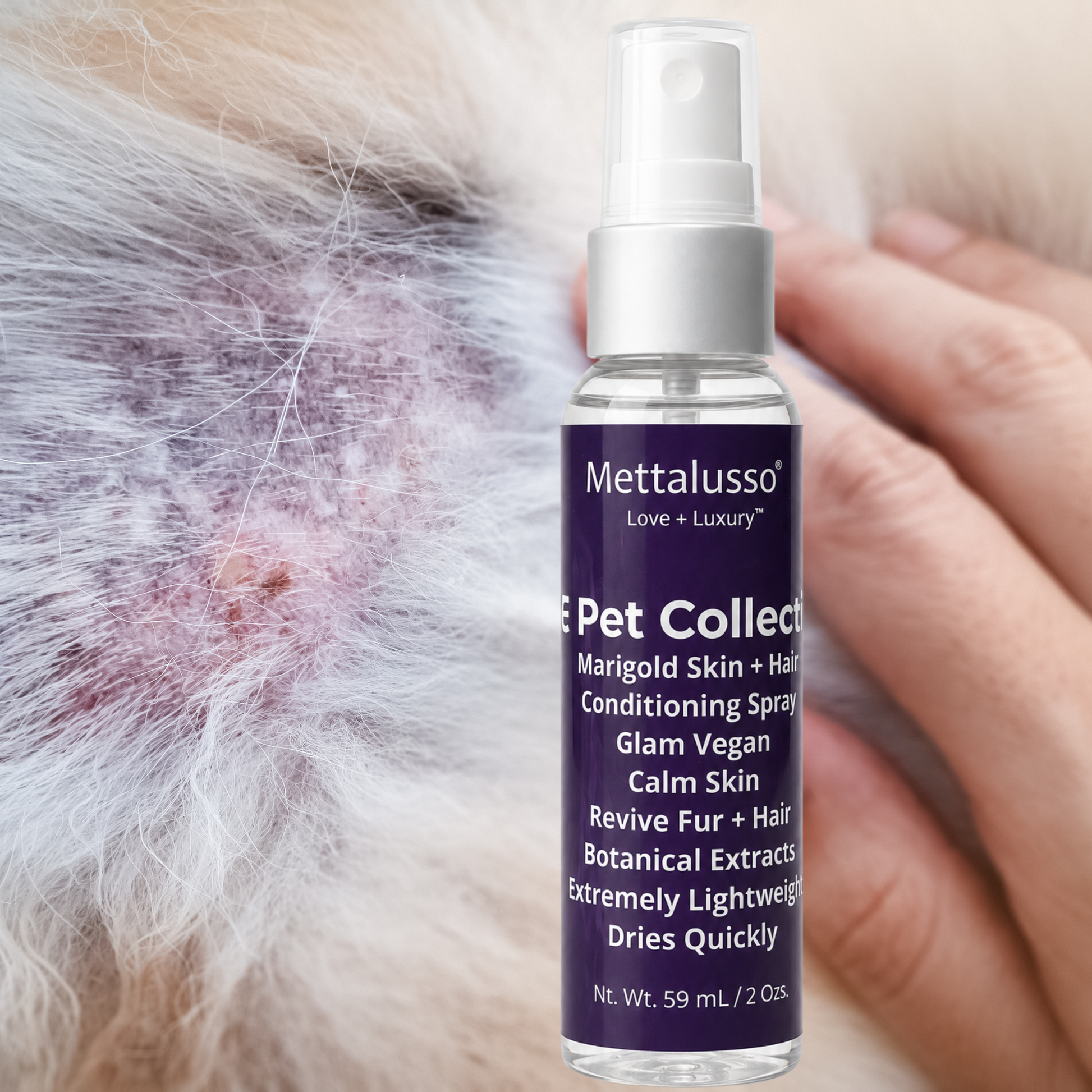 Mettalusso MORE Marigold Pet Grooming Spray Conditions Fur Skin Ears and Paws