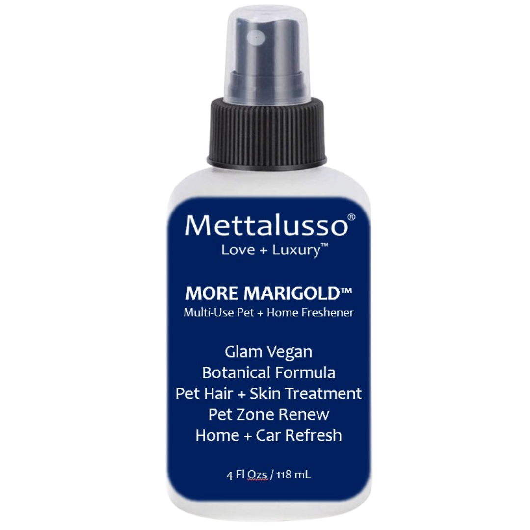 Mettalusso is the world's first brand with vegan product collections of makeup skincare and pet care products. Featuring Marigold Spray for Pets skin and hair and air refresh