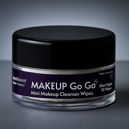 Mettalusso Makeup Go Go Vegan Mini Wipes makeup Cleanser Oil Free with skincare complex that removes long wear makeup calms with chamomile and aloe