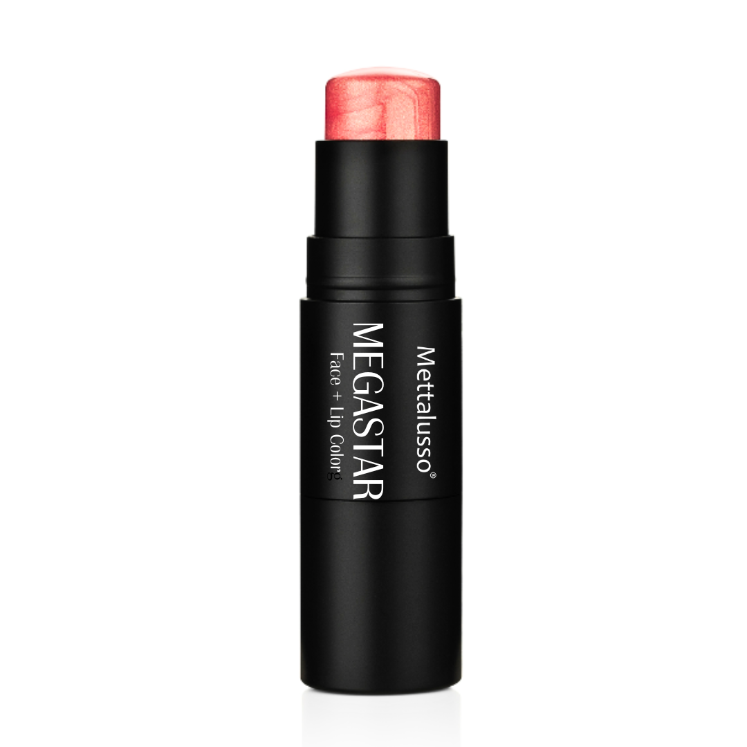  Mettalusso Megastar multi-functional vegan creme stick makeup for face and lips offers a healthy pink shimmer  glow for all skin tones.