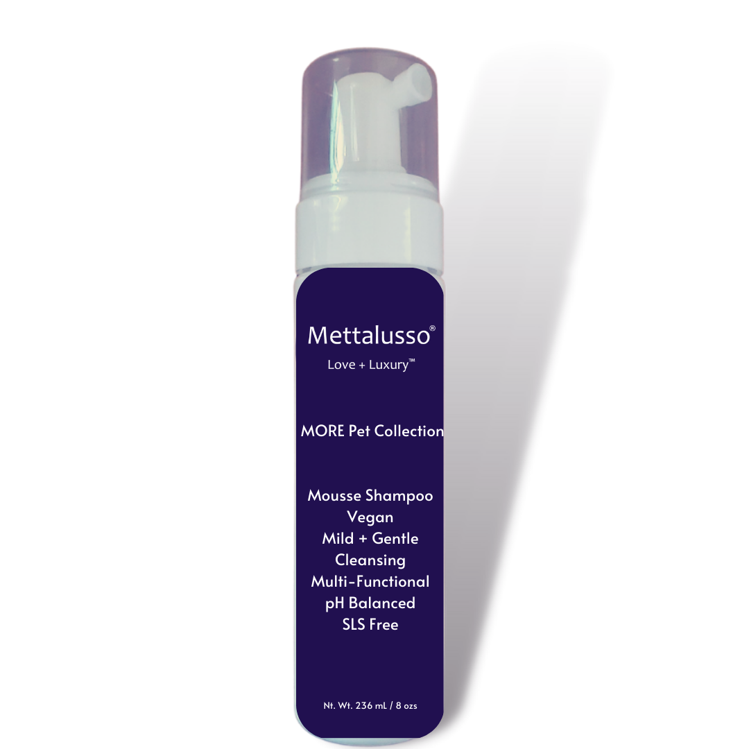 Mettalusso is the worlds firt vegan brand with product collections of makeup and skincare and pet care products. Featuring the Mettalusso MORE Mousse Shampoo