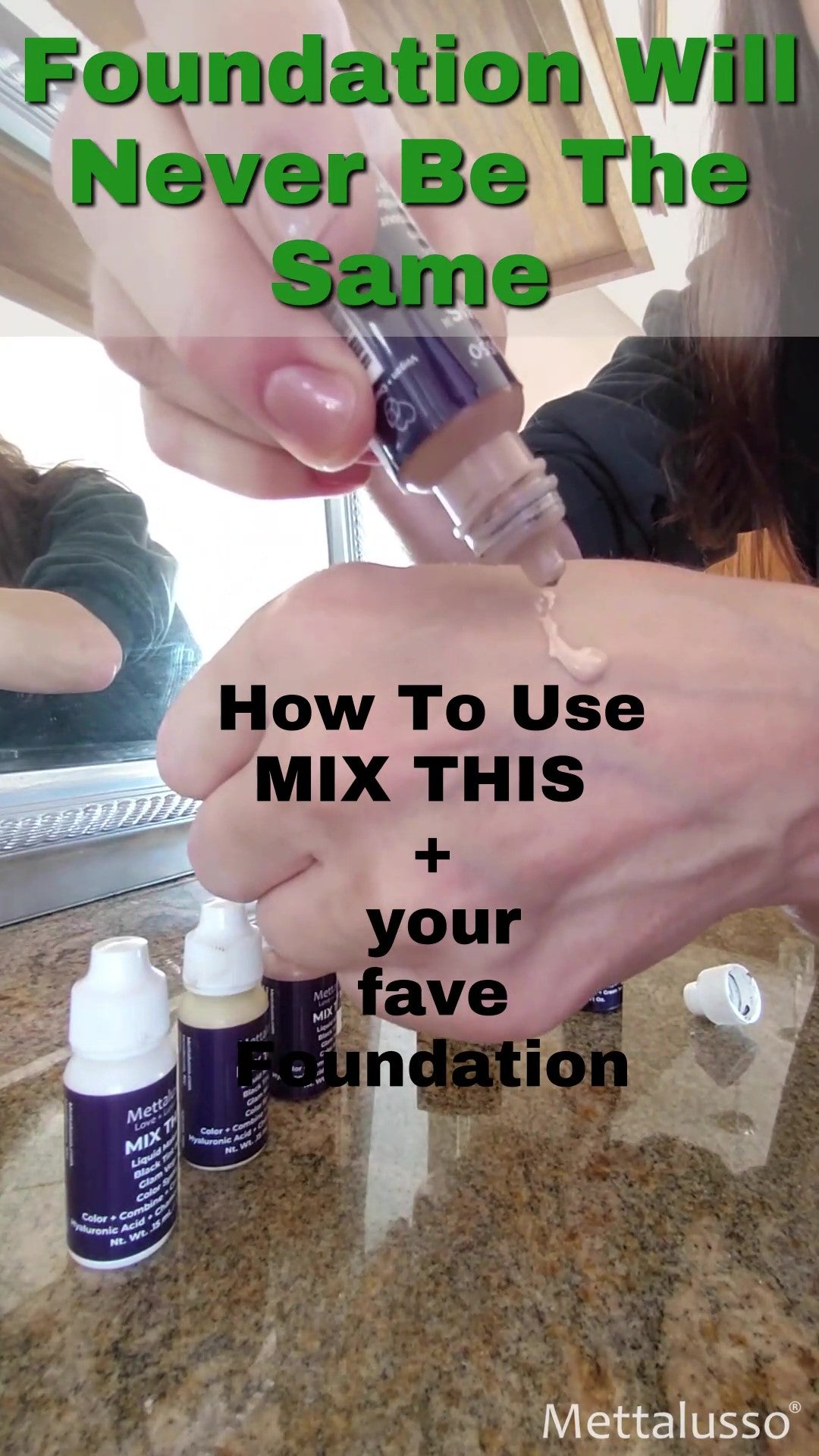 Load video: Mettalusso MIX THIS Liquid drops is vegan makeup to add to any current foundation or skincare or primer or SPF. Inclusive makeup shades.