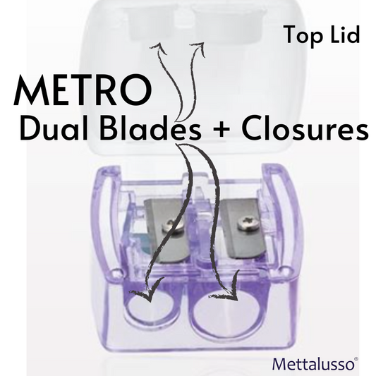 Mettalusso Metro Makeup Pencil Sharpener with Precision Dual Blades and Shavings Closure Tabs