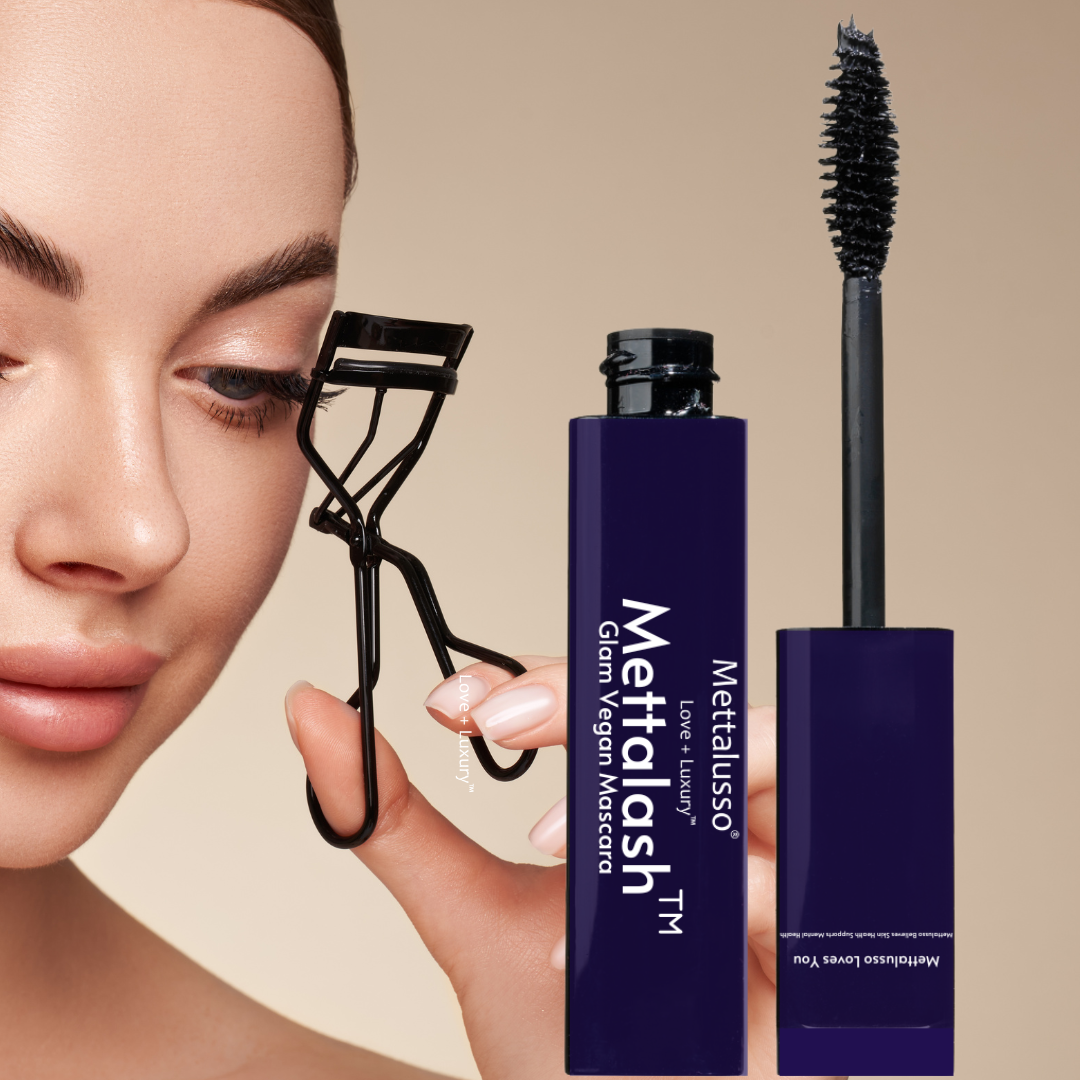 Mettalusso MettaLash vegan Firming and Lengthening Mascara recommends using an eyelash curler prior to application